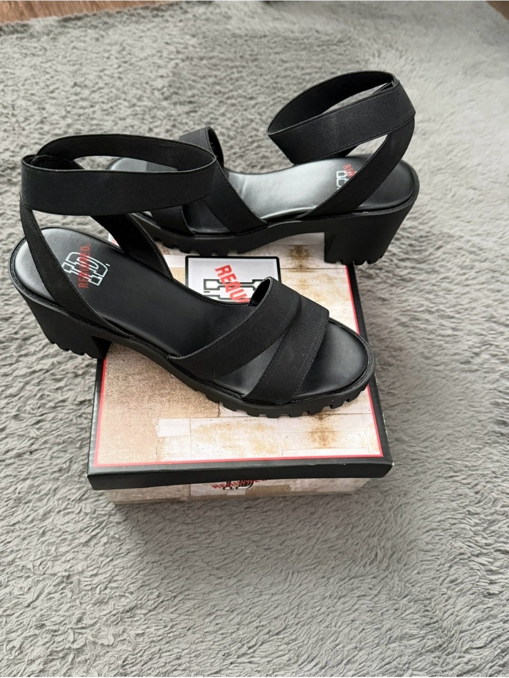 Black Reported Platform Sandals Chunky Lug Sole Ankle Strap